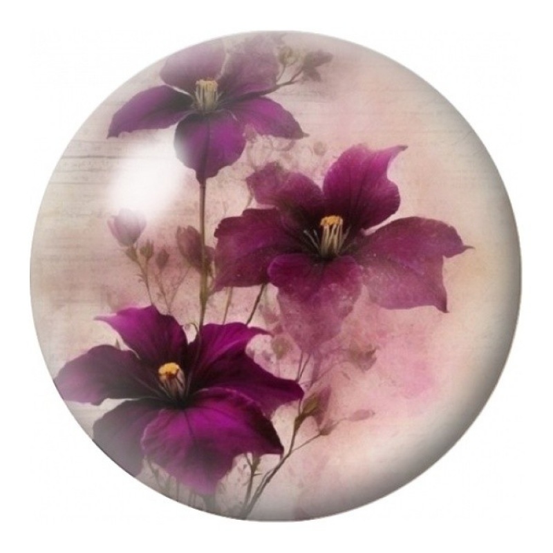Cabochon en Verre Illustré Clématites Pourpres 12 à 25mm