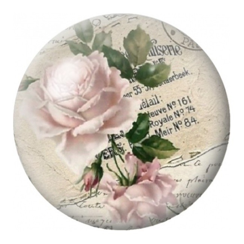 Cabochon en Verre Illustré Roses Poudrées sur Écriture 12 à 25mm