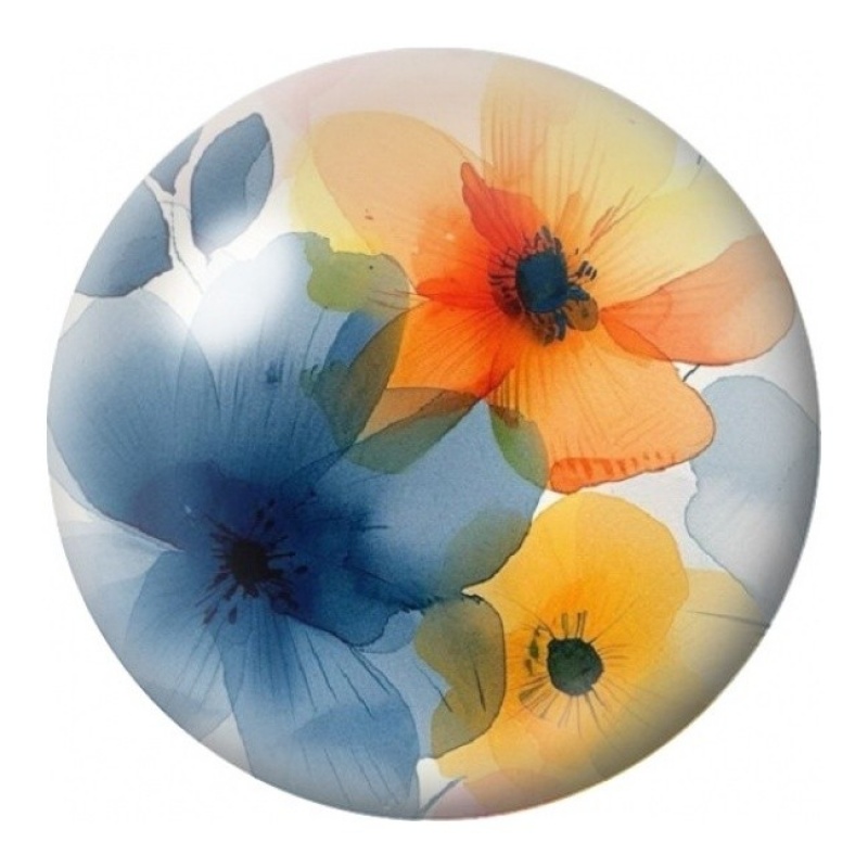 Cabochon en Verre Illustré Coquelicots Bleus et Orange 12 à 25mm