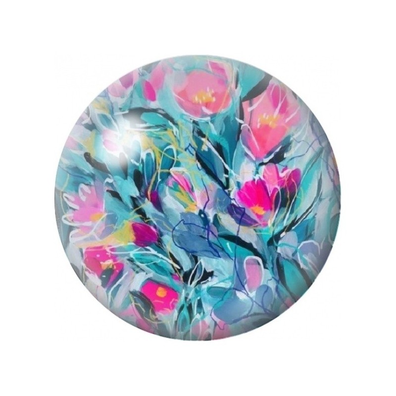 Cabochon en Verre Illustré Jardin Abstrait Rose et Bleu 12 à 25mm