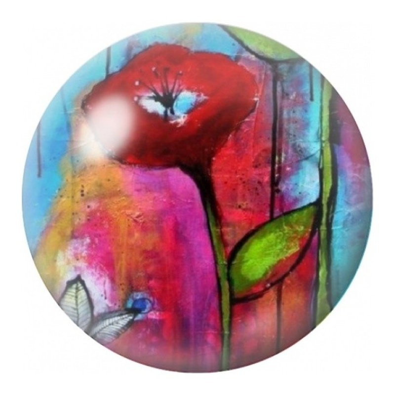Cabochon en Verre Illustré Coquelicot Rouge Abstrait 12 à 25mm