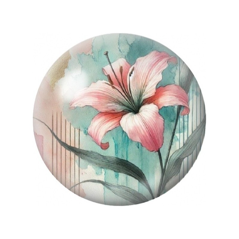 Cabochon en Verre Illustré Lys Corail Art Nouveau 12 à 25mm