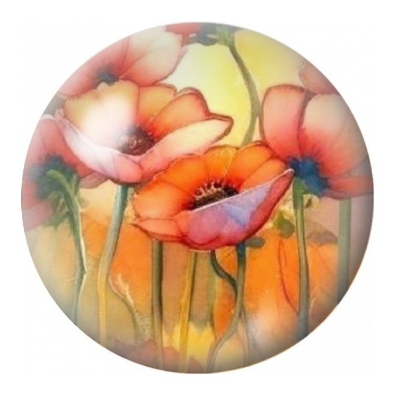 Cabochon en Verre Illustré Coquelicots Orange Aquarelle 12 à 25mm