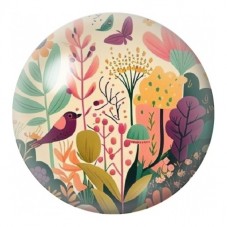 Cabochon en Verre Illustré Oiseau dans un Jardin Folk 12 à 25mm pour la Création de Bijoux Fantaisie - DIY