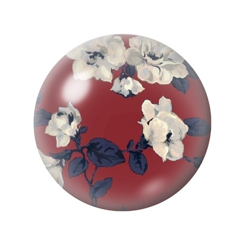 Cabochon en Verre Illustré Roses Blanches sur Fond Bordeaux 12 à 25mm