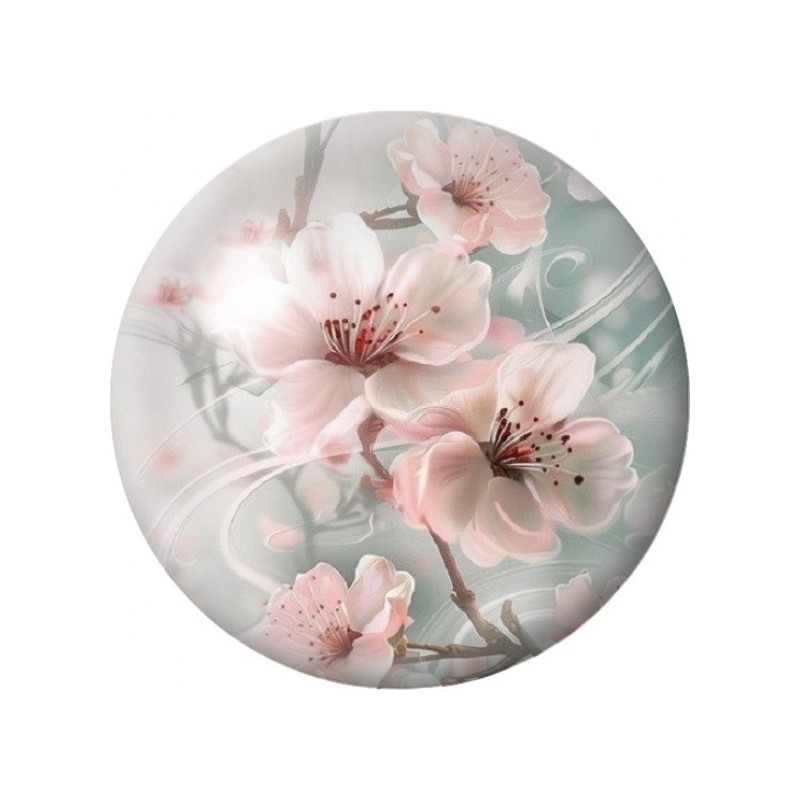 Cabochon en Verre Illustré Fleurs de Cerisier dans la Brume Bleue 12 à 25mm