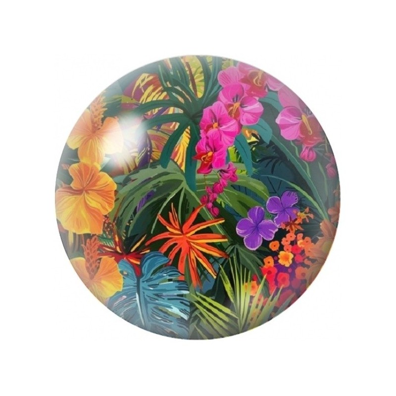 Cabochon en Verre Illustré Jardin Tropical Flamboyant 12 à 25mm