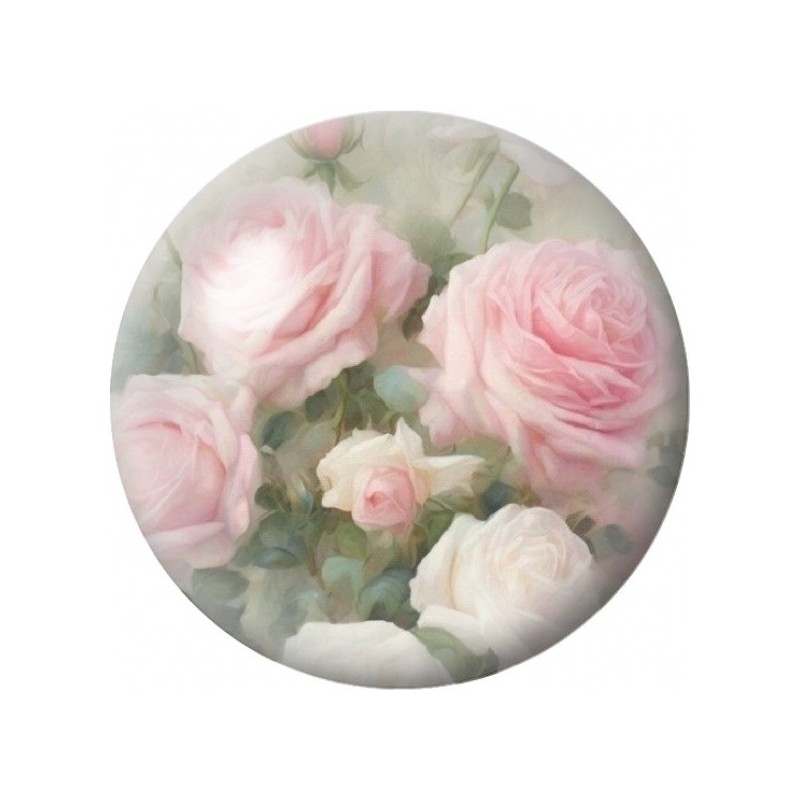 Cabochon en Verre Illustré Bouquet Vaporeux de Roses Pâles 12 à 25mm