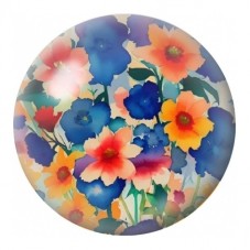 Cabochon en Verre Illustré Coquelicots Orange et Bleus 12 à 25mm pour la Création de Bijoux Fantaisie - DIY
