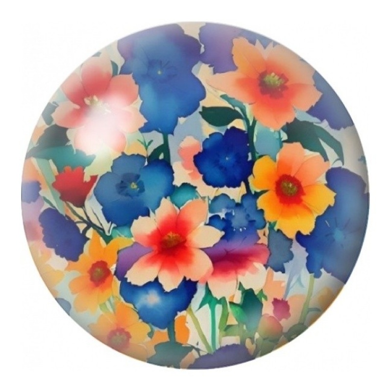 Cabochon en Verre Illustré Coquelicots Orange et Bleus 12 à 25mm