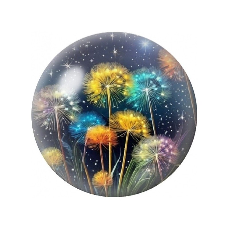 Cabochon en Verre Illustré Pissenlits sous les Étoiles 12 à 25mm