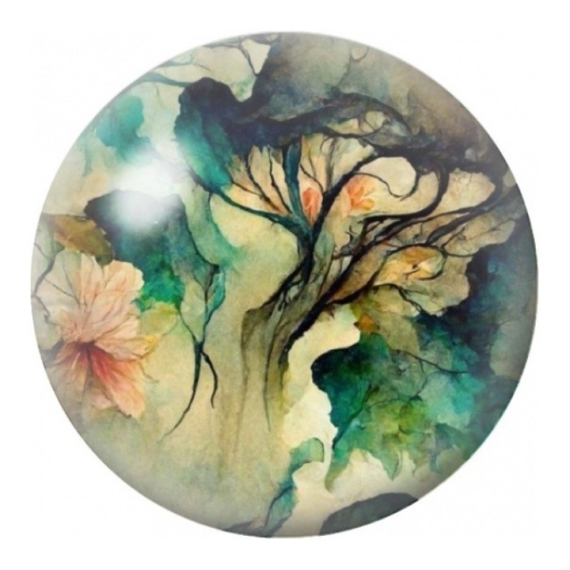 Cabochon en Verre Illustré Arbre de Vie Aquarelle 12 à 25mm