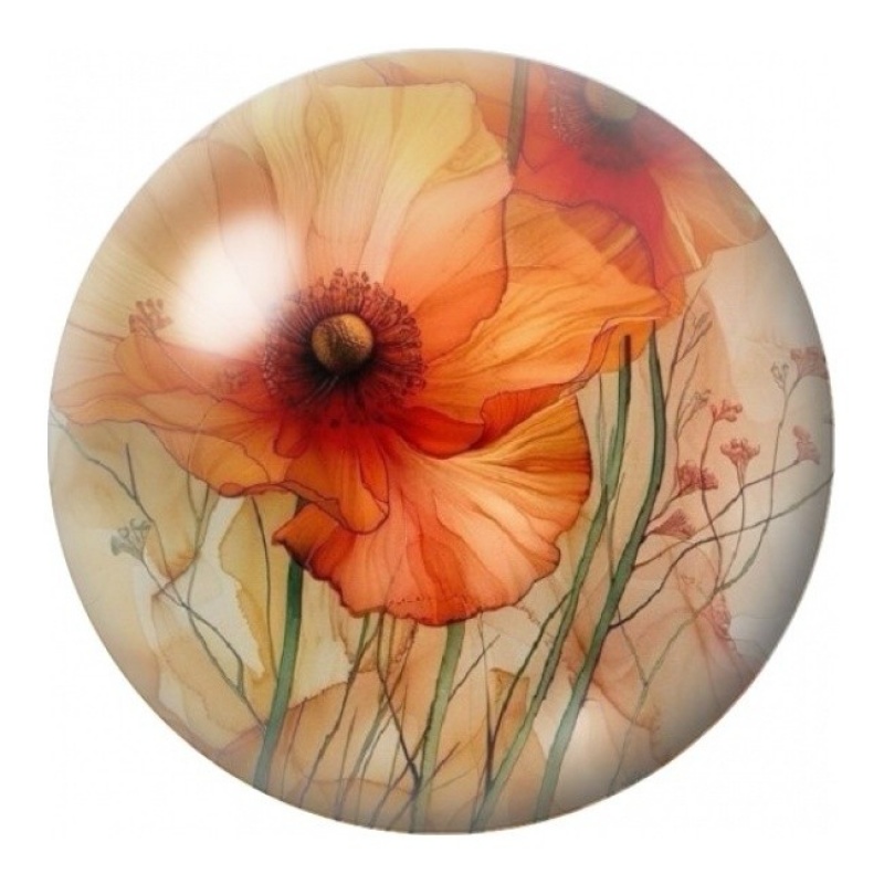 Cabochon en Verre Illustré Coquelicots Orange Vintage 12 à 25mm