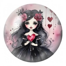 Cabochon en Verre Illustré Petite Fille Gothique au Cœur Rouge 12 à 25mm pour la Création de Bijoux Fantaisie - DIY