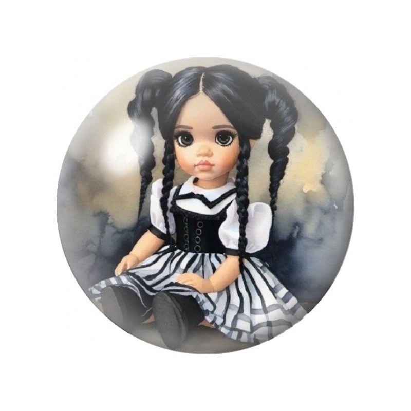 Cabochon en Verre Illustré Petite Fille Gothique aux Nattes 12 à 25mm