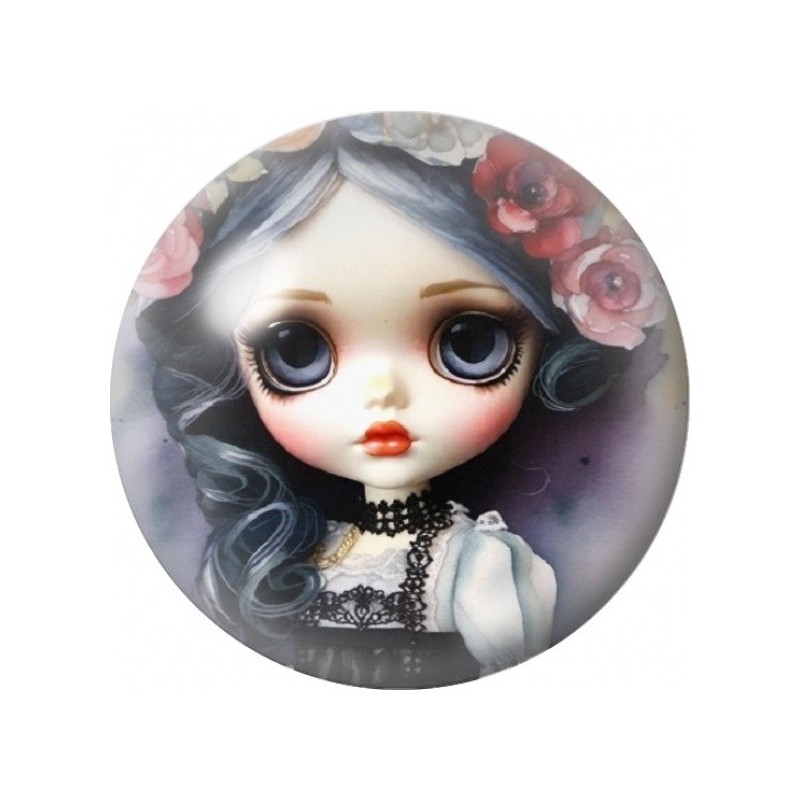 Cabochon en Verre Illustré Fille Gothique aux Yeux Immenses 12 à 25mm