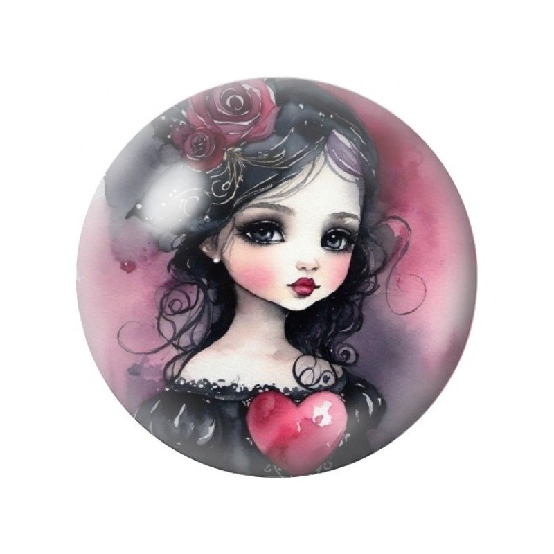 Cabochon en Verre Illustré Petite Fille Gothique Romantique 12 à 25mm