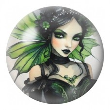 Cabochon en Verre Illustré Fée Gothique aux Ailes Vertes 12 à 25mm pour la Création de Bijoux Fantaisie - DIY