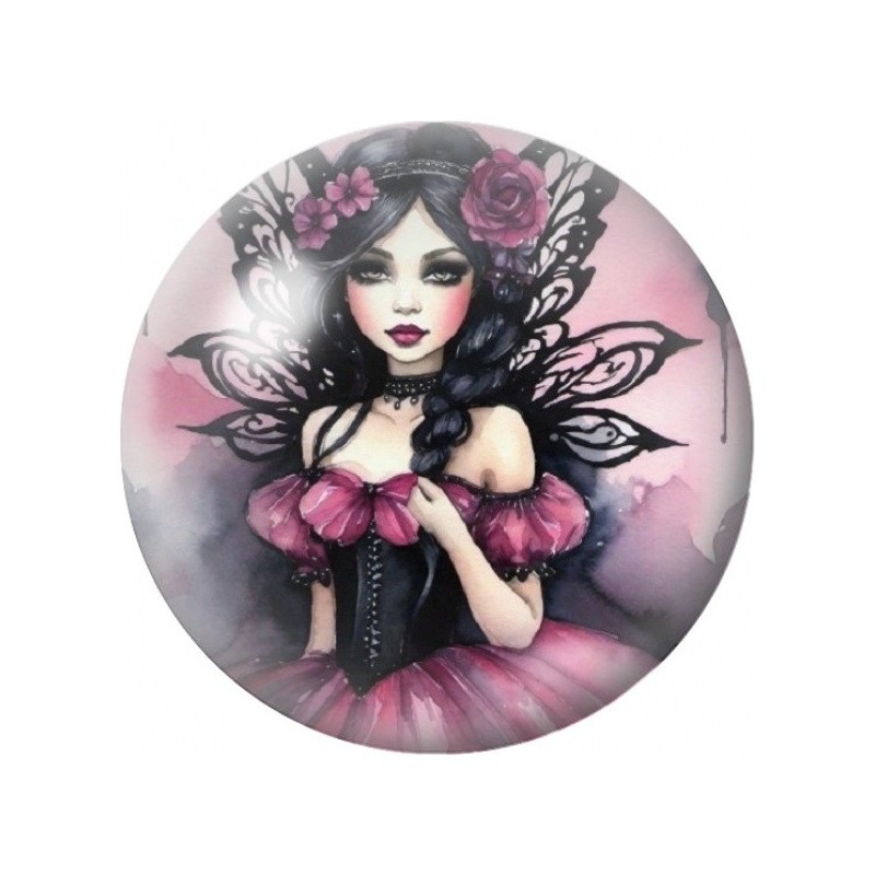 Cabochon en Verre Illustré Fée Gothique aux Ailes Noires 12 à 25mm
