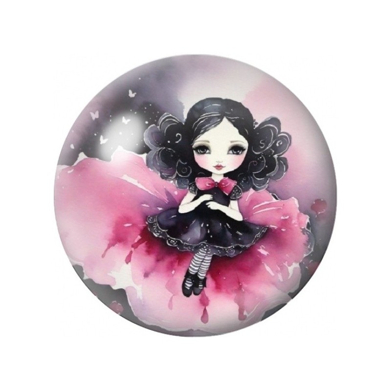 Cabochon en Verre Illustré Petite Fille sur une Fleur Rose 12 à 25mm