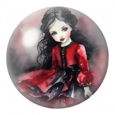 Cabochon en Verre Illustré Fille Gothique Assise en Rouge 12 à 25mm pour la Création de Bijoux Fantaisie - DIY