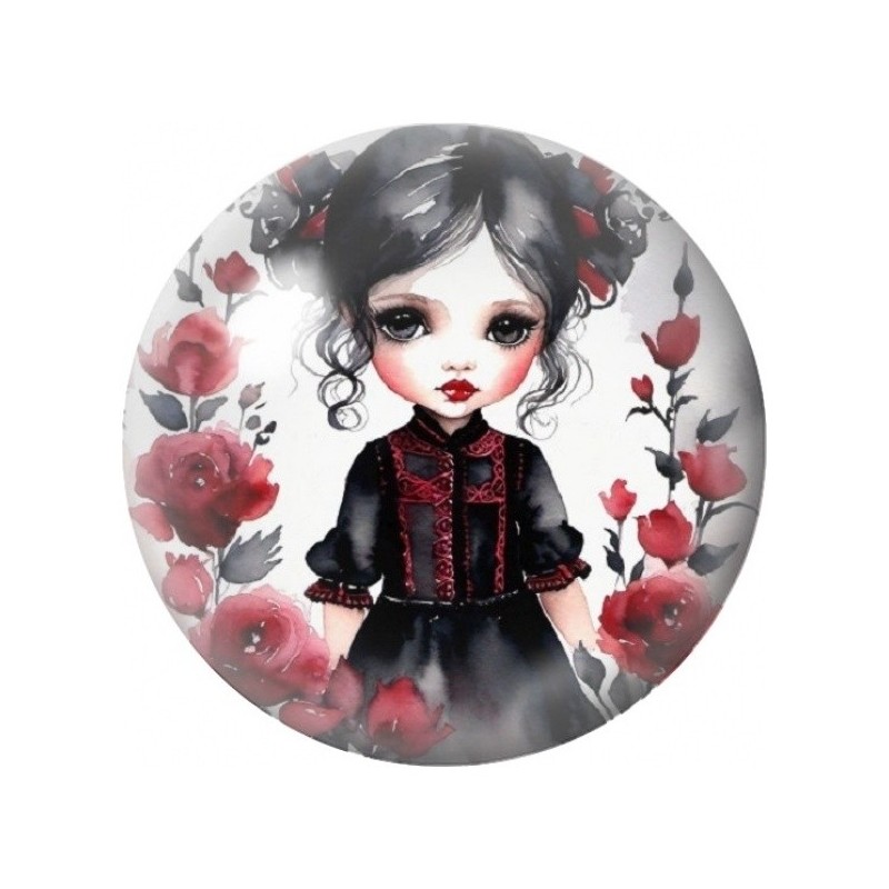 Cabochon en Verre Illustré Petite Fille parmi les Coquelicots 12 à 25mm