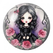 Cabochon en Verre Illustré Fille Gothique dans un Jardin de Roses 12 à 25mm pour la Création de Bijoux Fantaisie - DIY