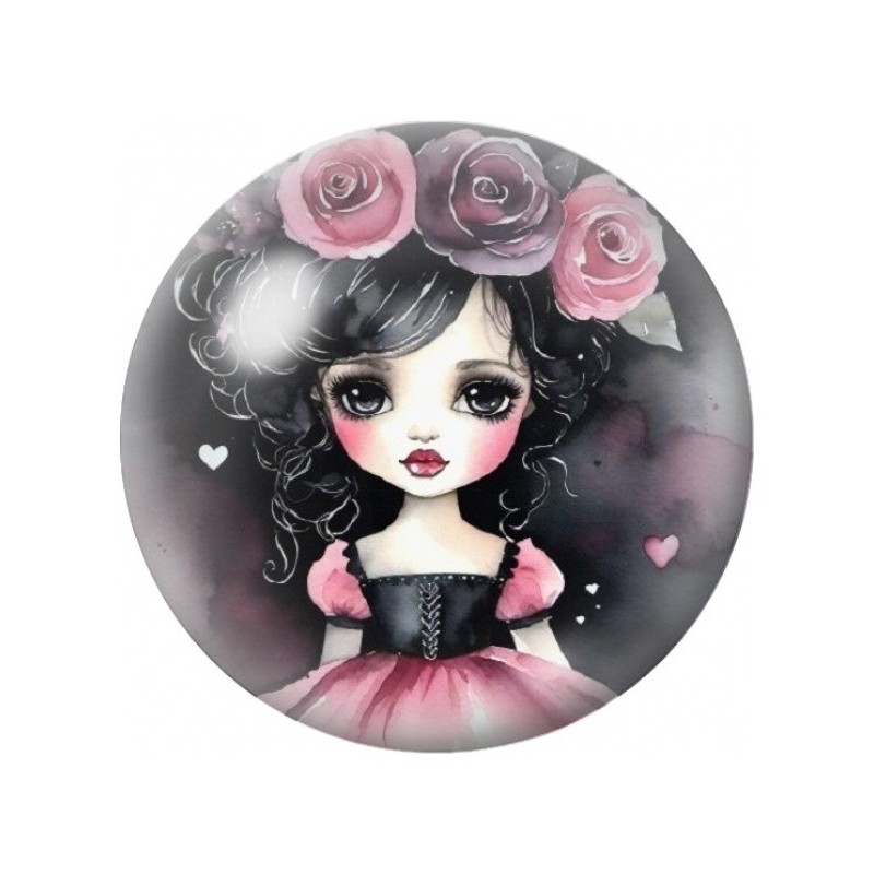 Cabochon en Verre Illustré Petite Fille à la Couronne de Roses 12 à 25mm