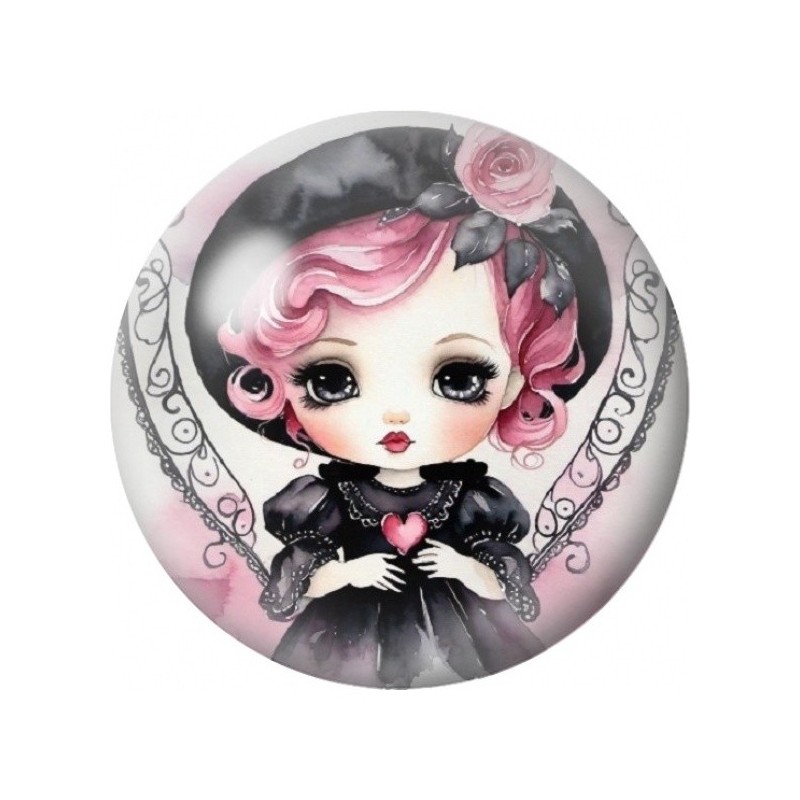 Cabochon en Verre Illustré Petite Fille Rose au Médaillon 12 à 25mm