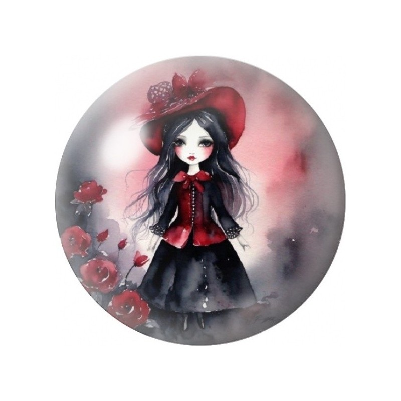 Cabochon en Verre Illustré Petite Fille au Chapeau Rouge 12 à 25mm