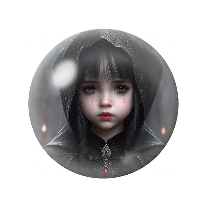 Cabochon en Verre Illustré Petite Fille au Capuchon Noir 12 à 25mm