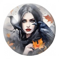 Cabochon en Verre Illustré Femme aux Corbeaux d’Automne 12 à 25mm pour la Création de Bijoux Fantaisie - DIY