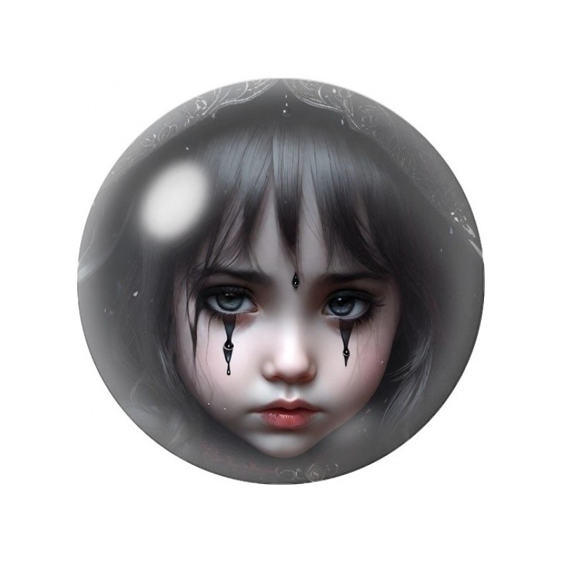 Cabochon en Verre Illustré Petite Fille aux Larmes Noires 12 à 25mm