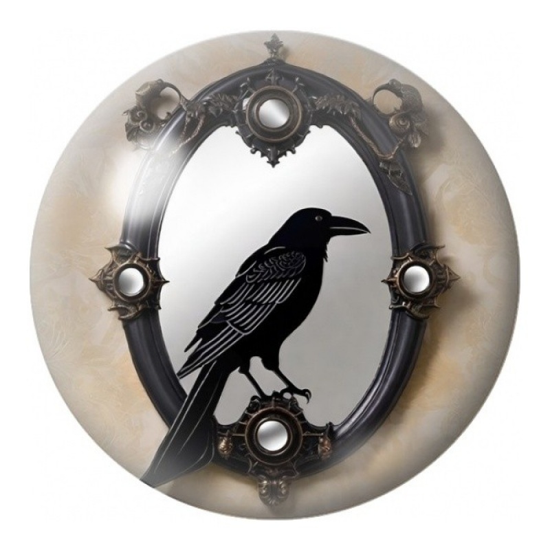 Cabochon en Verre Illustré Corbeau dans un Miroir Gothique 12 à 25mm