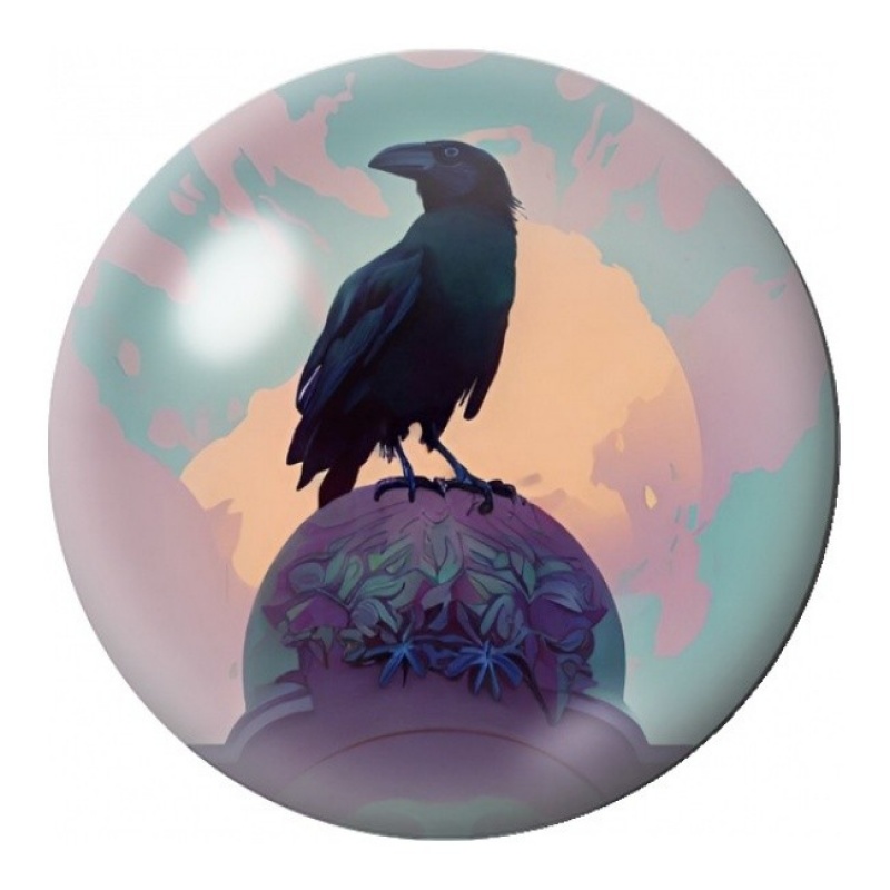 Cabochon en Verre Illustré Corbeau sur Fleurs Violettes 12 à 25mm
