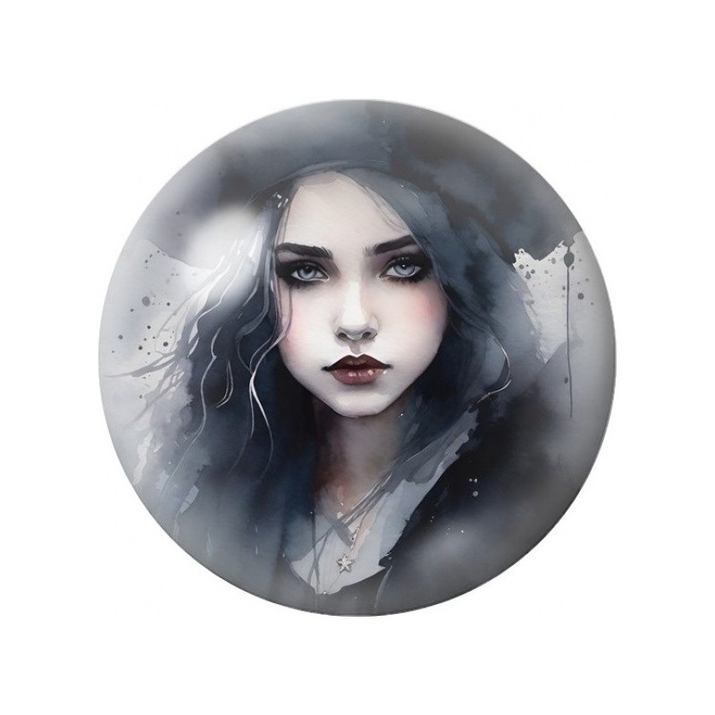 Cabochon en Verre Illustré Jeune Femme dans la Brume Bleue 12 à 25mm