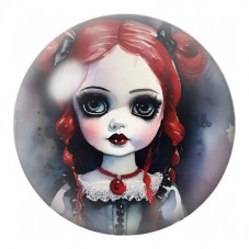 Cabochon en Verre Illustré Poupée Gothique aux Tresses Rouges 12 à 25mm pour la Création de Bijoux Fantaisie - DIY