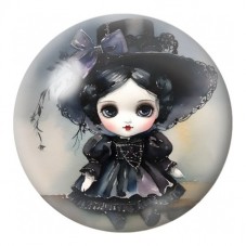 Cabochon en Verre Illustré Poupée Sorcière au Grand Chapeau 12 à 25mm pour la Création de Bijoux Fantaisie - DIY