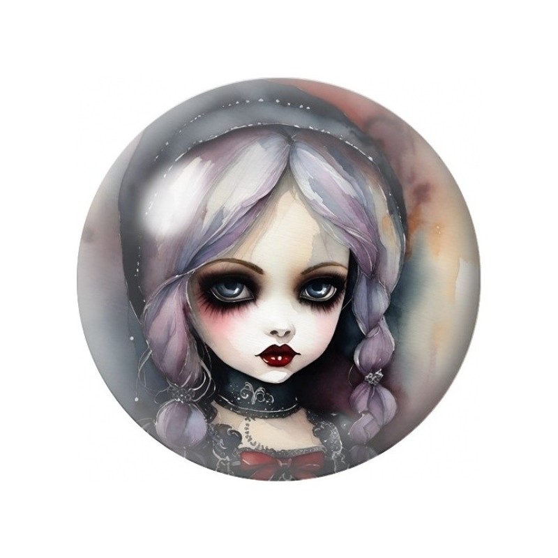 Cabochon en Verre Illustré Poupée Gothique aux Tresses Lilas 12 à 25mm