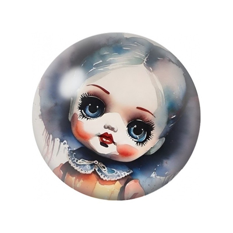 Cabochon en Verre Illustré Poupée de Porcelaine au Col Bleu 12 à 25mm
