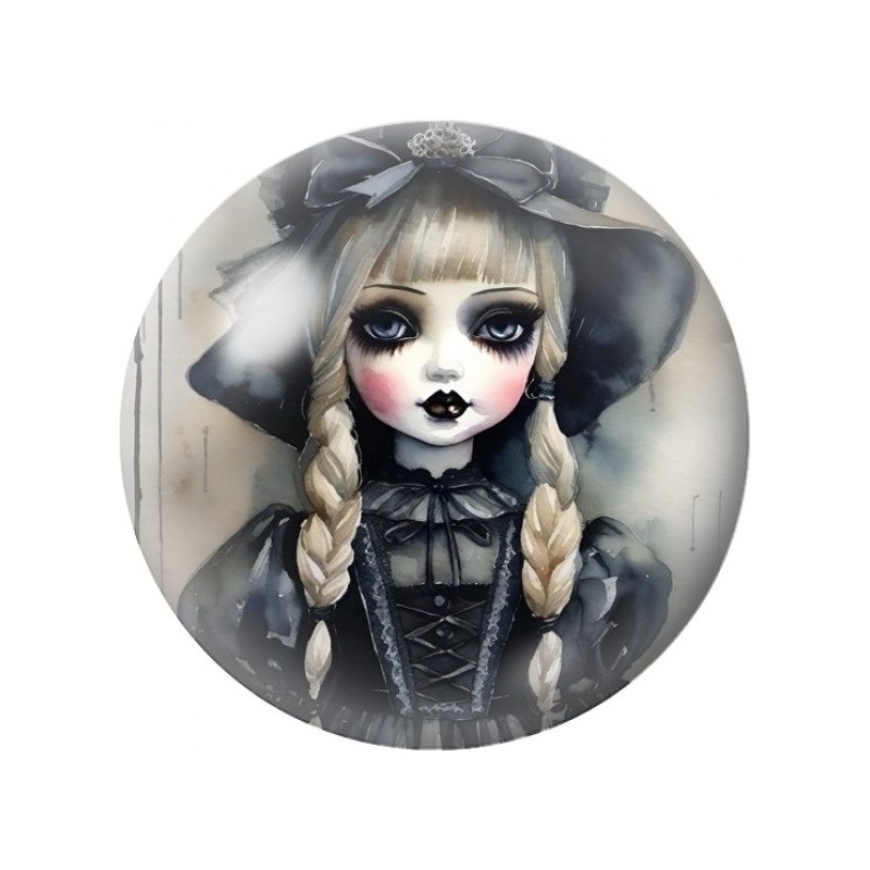 Cabochon en Verre Illustré Poupée Gothique aux Tresses Blondes 12 à 25mm