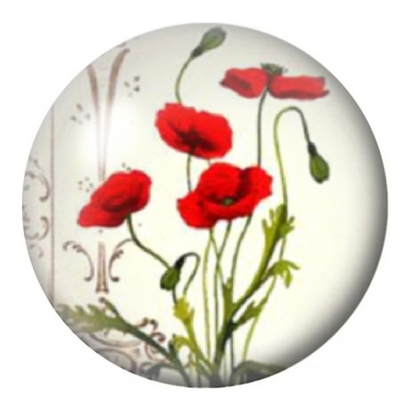 Cabochon en Verre Illustré Trois Coquelicots Rouges 12 à 25mm