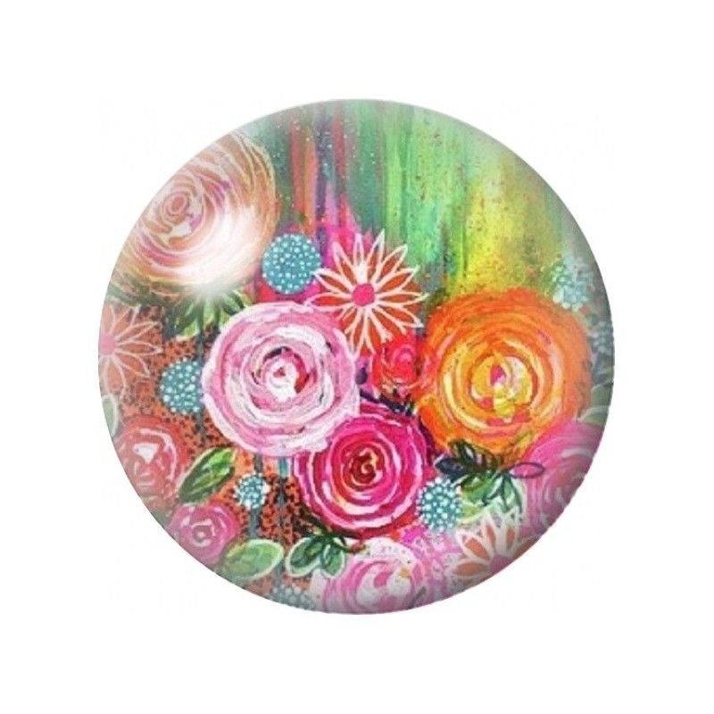 Cabochon en Verre Illustré Roseraie Multicolore 12 à 25mm
