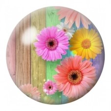 Cabochon en Verre Illustré Gerberas sur Bois Pastel 12 à 25mm pour la Création de Bijoux Fantaisie - DIY