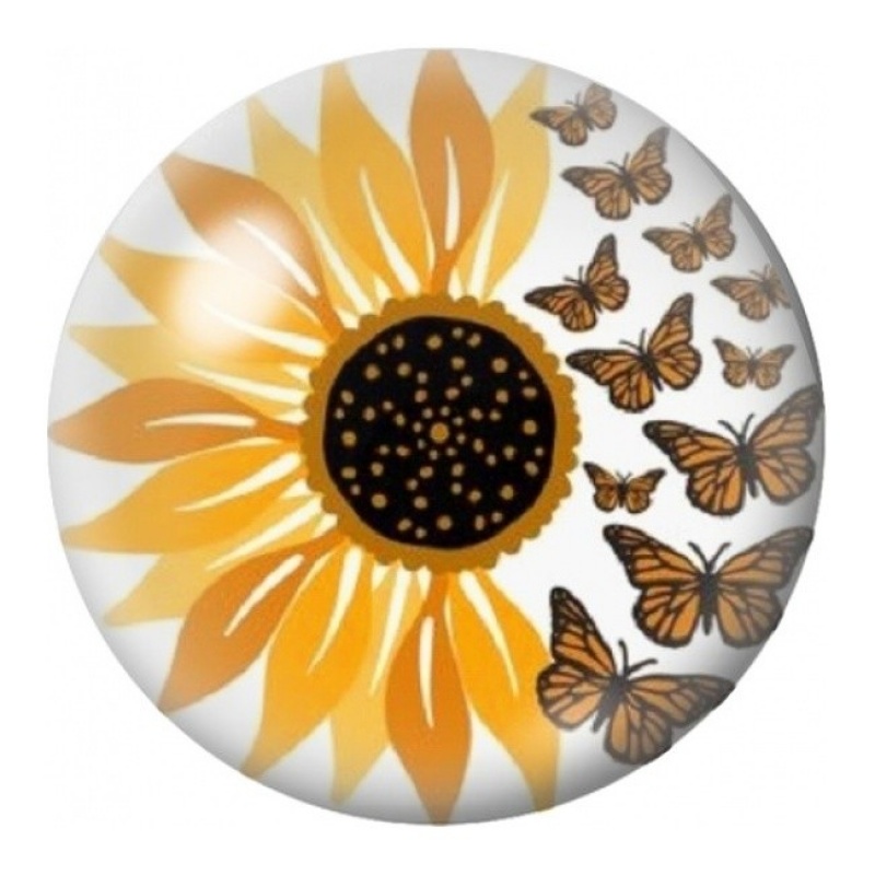Cabochon en Verre Illustré Tournesol et Papillons 12 à 25mm