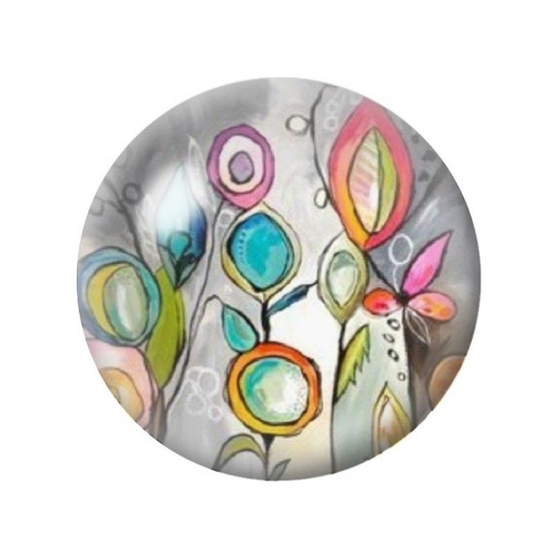 Cabochon en Verre Illustré Fleurs Fantaisie en Ligne Claire 12 à 25mm