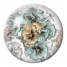 Cabochon en Verre Illustré Fleurs Turquoise et Sépia 12 à 25mm pour la Création de Bijoux Fantaisie - DIY
