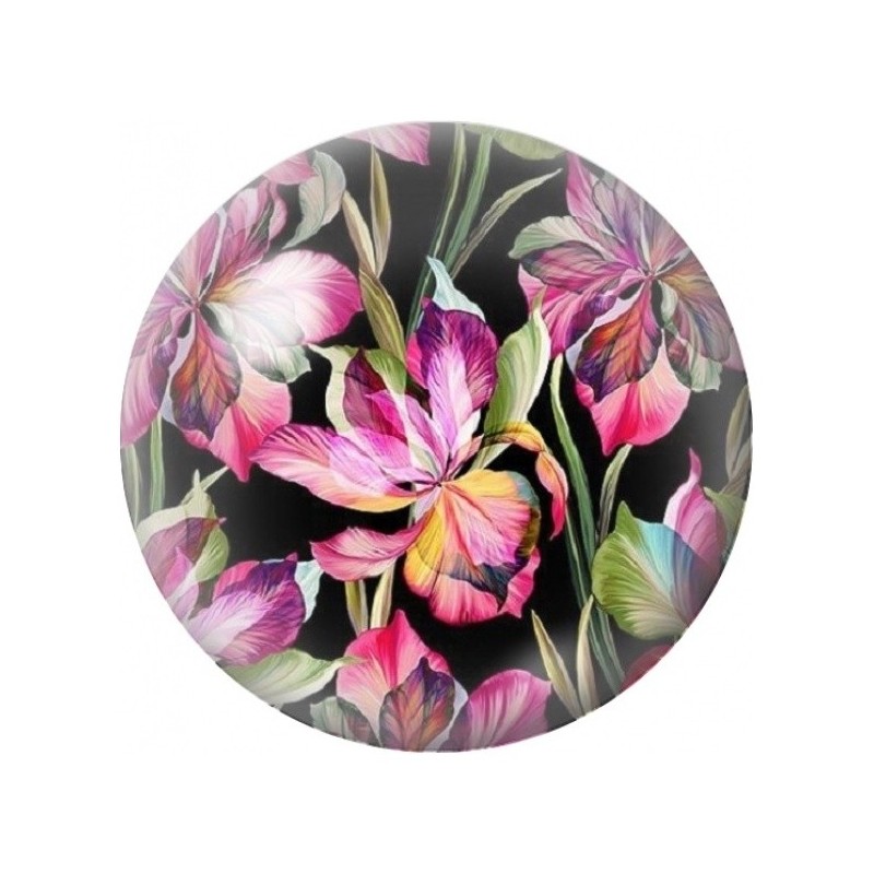 Cabochon en Verre Illustré Lys Roses sur Fond Noir 12 à 25mm