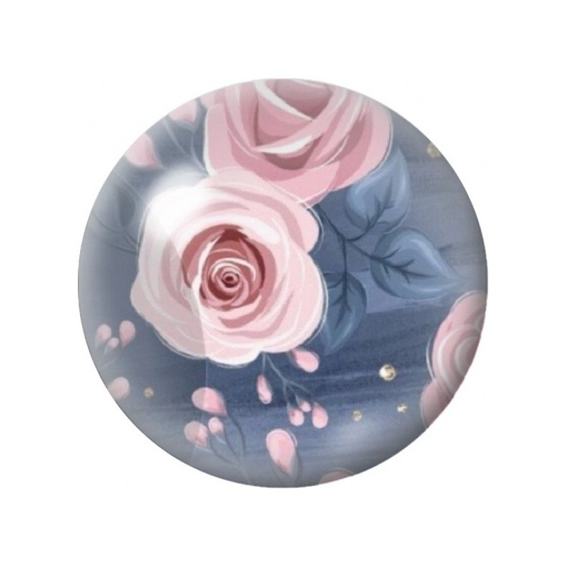 Cabochon en Verre Illustré Roses Poudrées sur Fond Bleu 12 à 25mm