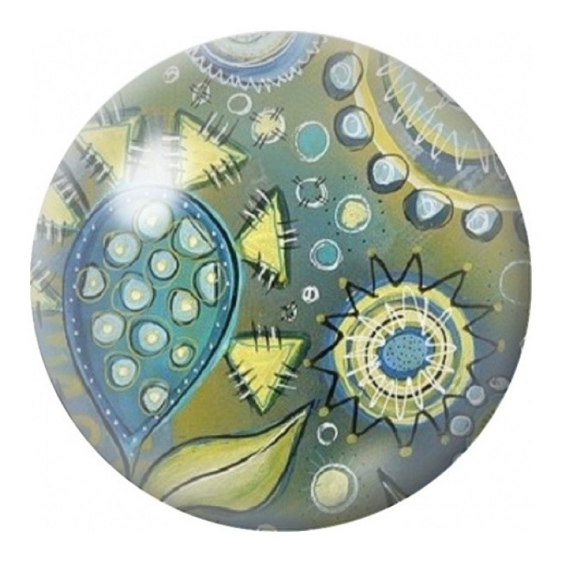 Cabochon en Verre Illustré Graines Géométriques Bleu et Vert 12 à 25mm